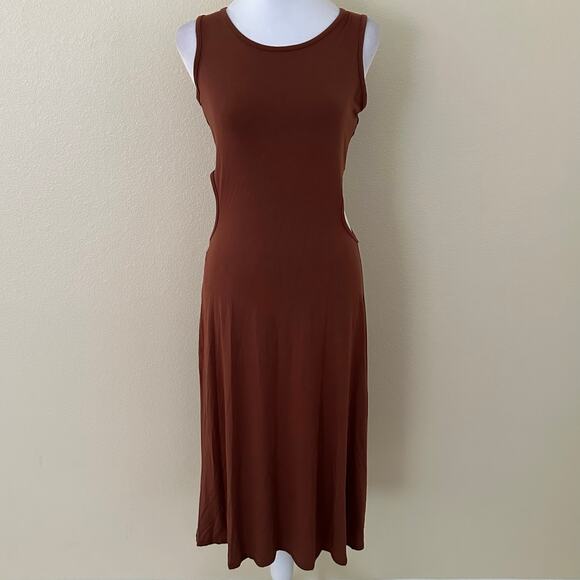 See You Monday Women Sleeveless Open Side Brown Midi Bodycon Dress Size L - NWT - Picture 8 of 8